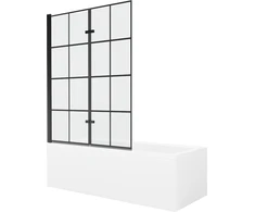 Vonia Mexen Cubik su apdaila ir stiklo sienele, 160x70 cm + 120 cm (II), Baltas+Juodas grid