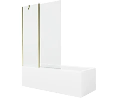 Vonia Mexen Cubik su apdaila ir stiklo sienele, 150x70 cm + 120 cm, Baltas+Gold/Transparent