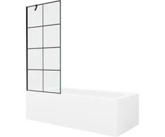 Vonia Mexen Vega su apdaila ir stiklo sienele, 150x70 cm + 80 cm, Baltas+Juodas grid