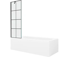 Vonia Mexen Vega su apdaila ir stiklo sienele, 180x80 cm + 60 cm, Baltas+Juodas grid