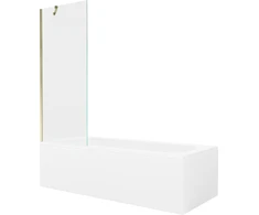 Vonia Mexen Vega su apdaila ir stiklo sienele, 170x70 cm + 70 cm, Baltas+Gold/Transparent