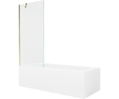 Vonia Mexen Vega su apdaila ir stiklo sienele, 150x70 cm + 80 cm, Baltas+Gold/Transparent