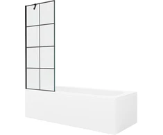 Vonia Mexen Vega su apdaila ir stiklo sienele, 150x70 cm + 70 cm, Baltas+Juodas grid