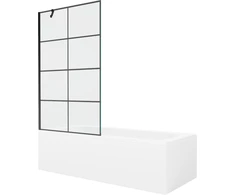Vonia Mexen Vega su apdaila ir stiklo sienele, 170x70 cm + 100 cm, Baltas+Juodas grid