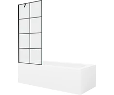 Vonia Mexen Vega su apdaila ir stiklo sienele, 170x70 cm + 80 cm, Baltas+Juodas grid