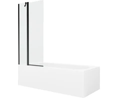 Vonia Mexen Vega su apdaila ir stiklo sienele, 170x70 cm + 80 cm, Baltas+Juodas/Transparent