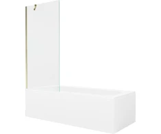 Vonia Mexen Vega su apdaila ir stiklo sienele, 180x80 cm + 80 cm, Baltas+Gold/Transparent