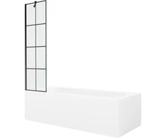 Vonia Mexen Vega su apdaila ir stiklo sienele, 160x70 cm + 50 cm, Baltas+Juodas grid