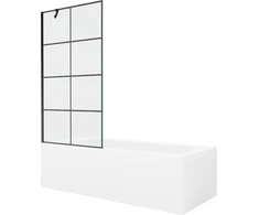 Vonia Mexen Vega su apdaila ir stiklo sienele, 170x70 cm + 90 cm, Baltas+Juodas grid