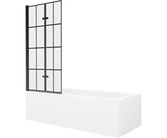 Vonia Mexen Vega su apdaila ir stiklo sienele, 170x70 cm + 80 cm (II), Baltas+Juodas grid