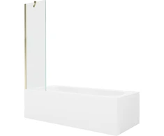 Vonia Mexen Vega su apdaila ir stiklo sienele, 150x70 cm + 50 cm, Baltas+Gold/Transparent