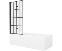 Vonia Mexen Vega su apdaila ir stiklo sienele, 160x70 cm + 80 cm (II), Baltas+Juodas grid
