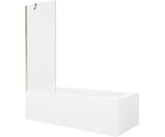 Vonia Mexen Vega su apdaila ir stiklo sienele, 150x70 cm + 70 cm, Baltas+Gold/Transparent