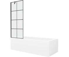 Vonia Mexen Vega su apdaila ir stiklo sienele, 180x80 cm + 70 cm, Baltas+Juodas grid