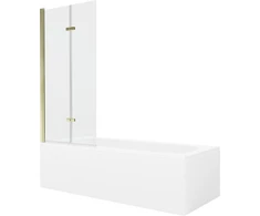 Vonia Mexen Vega su apdaila ir stiklo sienele, 150x70 cm + 80 cm (II), Baltas+Gold/Transparent