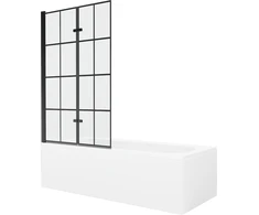 Vonia Mexen Vega su apdaila ir stiklo sienele, 160x70 cm + 100 cm (II), Baltas+Juodas grid