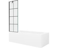 Vonia Mexen Vega su apdaila ir stiklo sienele, 170x70 cm + 60 cm, Baltas+Juodas grid