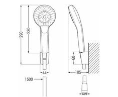 Vonios dušo komplektas su maišytuvu Mexen Sabre R-05, Baltas
