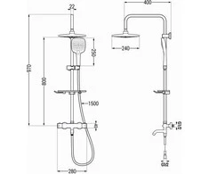 Vonios-dušo sistema su termostatu Mexen KT17, Juodas