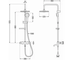 Vonios-dušo sistema su termostatu Mexen KX05, Chrome/Baltas