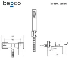 Vonios maišytuvas su dušo komplektu Besco Modern / Varium, Chrome
