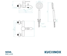 Vonios maišytuvas su dušo komplektu Kuchinox NOIA, BNK_011D, Chrome