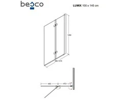 Vonios stiklo sienelė Besco Lumix Gold, 100 x 145 cm