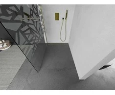 Walk-in dušo sienelė Mexen Kioto, pusiau matinė, Baltas pattern/Gold, 130 x 200 cm