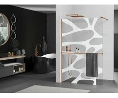 Walk-in dušo sienelė Mexen Kioto+ su lentynėle, Rose Gold/Baltas raštas, 80 x 200 cm