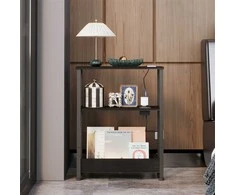 Muvu Naktinis staliukas miegamajam, loft stiliaus, juodos spalvos, su 45 cm ilgio elektros lizdu