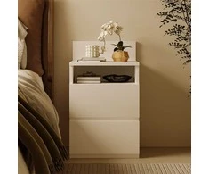 Muvu Naktinis staliukas, svetainės stalas, 2 stalčiai, loft stiliaus, baltas, modernus, 40 cm