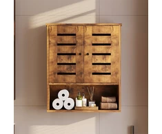 Muvu Pakabinama vonios spintelė, rustikalios rudos spalvos, su lentynėle ir stulpeliais, sieninė, „loft“ stiliaus, 60 cm
