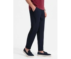 Blue Vyriškos chino kelnės su tampria juosmens juosta – tamsiai mėlynos v3 om-pacp-0157
