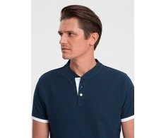 Blue Vyriški polo marškinėliai be apykaklės – tamsiai mėlyni V4 OM-TSCT-0156