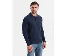 Blue vyriškos ilgos rankovės su polo apykakle - tamsiai mėlyna v3 om-pobl-0114