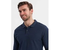 Blue vyriškos ilgos rankovės su polo apykakle - tamsiai mėlyna v3 om-pobl-0114