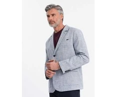 Blue vyriškas įprasto kirpimo švarkas su linu - šviesiai mėlynas v3 om-blzb-0128