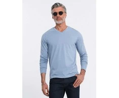 Blue Vyriški ilgomis rankovėmis marškinėliai su V formos iškirpte be rašto – šviesiai mėlyni v9 om-lsbl-0108