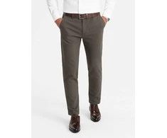 CLASSIC Klasikinės vyriškos minkštos tekstūruotos chino kelnės - chaki spalvos v2 om-pacp-0188