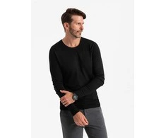 CLASSIC Klasikinis vyriškas megztinis su apvalia iškirpte - juodas v2 om-swbs-0106