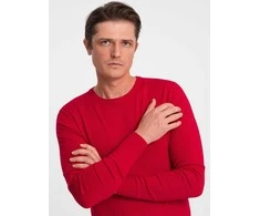 CLASSIC Klasikinis vyriškas megztinis su apvalia iškirpte - raudonas v5 om-swbs-0106