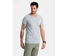 „Cotton“ marškinėliai su apykakle – pilki melanžo spalvos v16 om-tsbs-0145