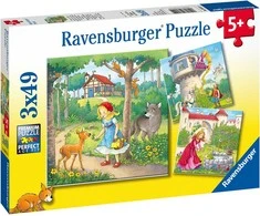 Dėlionė „ravensburger“ 3x49 detalės: Rapunzelė, Raudonkepuraitė ir varlių karalius