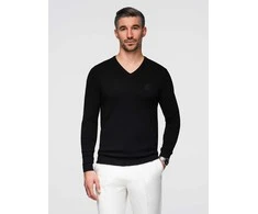 Elegantiškas vyriškas megztinis su V formos iškirpte - juodas v1 om-swbs-0107