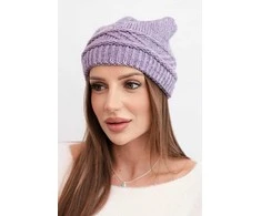 Moteriška žieminė vilnonė kepurė su pynimo raštu K428 violetinė