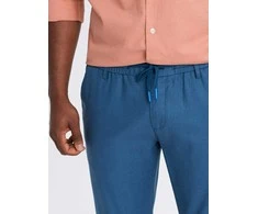 Blue Lininio mišinio chino stiliaus susukamos kelnės - mėlyno džinso v5 om-pacp-0198