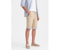 Denim Vyriški chino šortai su džinso apdaila – smėlio spalvos v10 w421