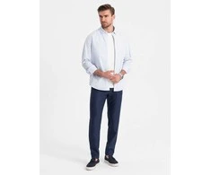 Blue Vyriškos klasikinės chino stiliaus aptemptos kelnės – tamsiai mėlynos v1 om-pacp-0182