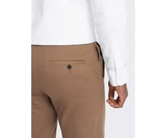 CLASSIC Vyriškos klasikinio kirpimo chino kelnės su smulkia tekstūra - rudos v2 om-pacp-0190