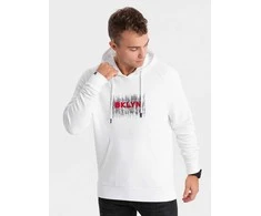 CLASSIC Vyriškas klasikinis raštuotas kengūros džemperis – baltas v1 om-ssps-0150